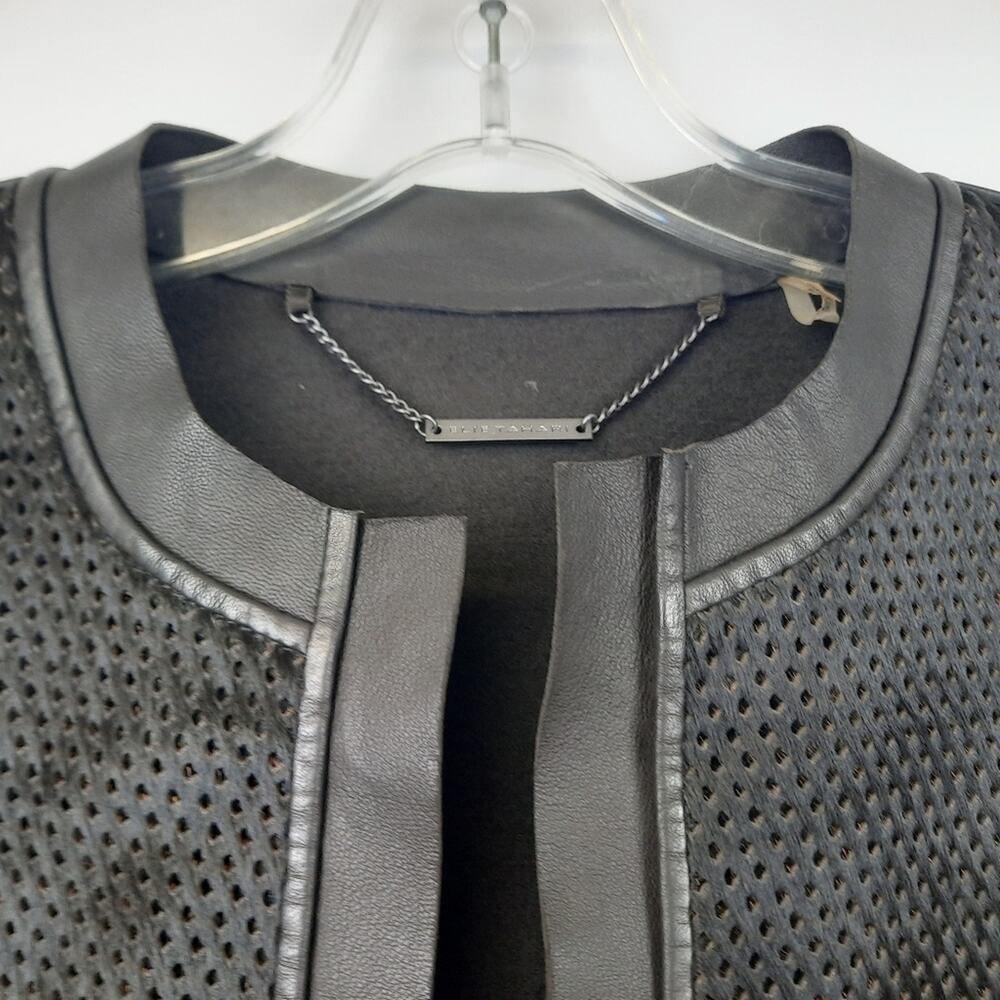 Elie Tahari Courtney black jacket dyed perforated calf leather wool blend size s - Picture 3 of 13